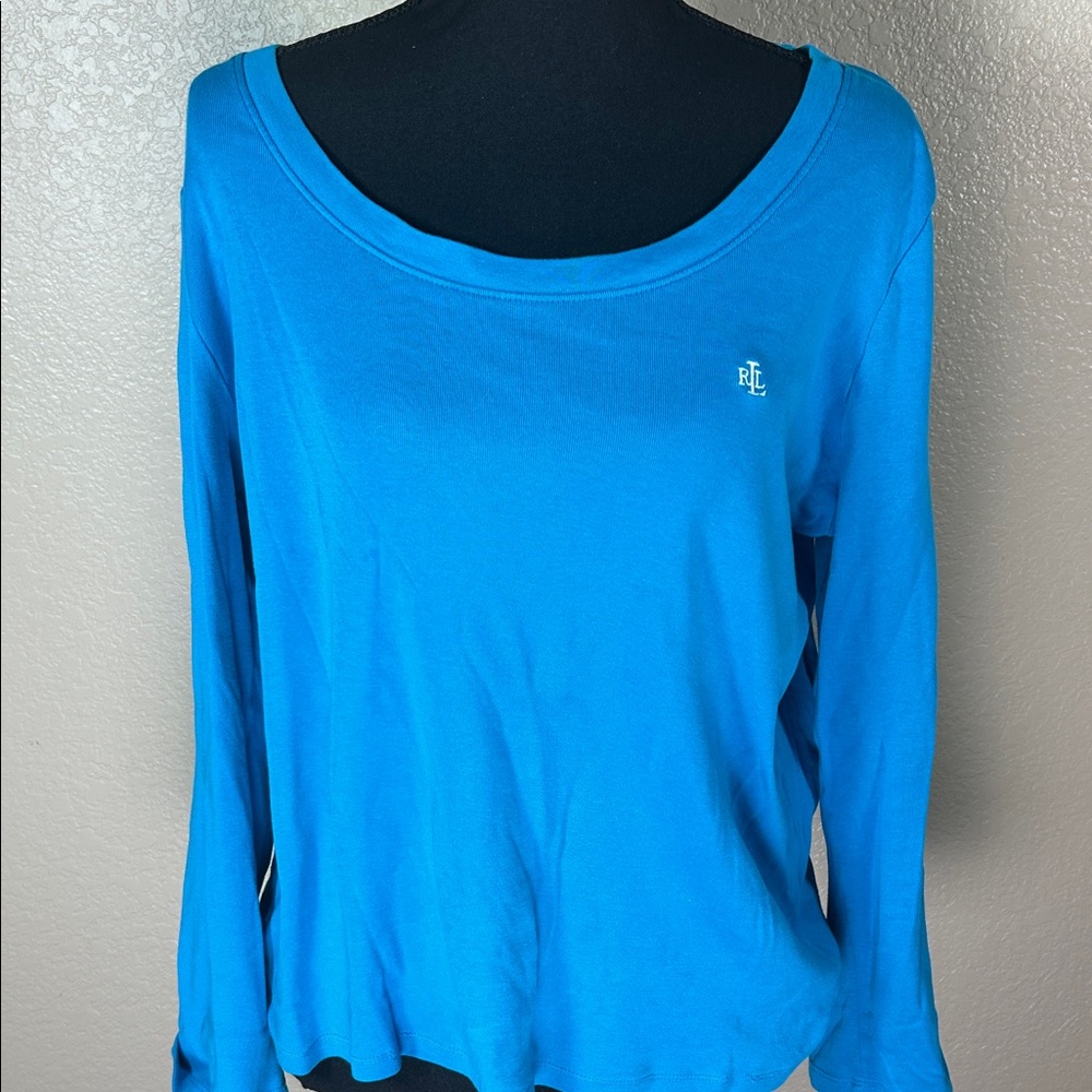 Ralph Lauren Turquoise Scoop Neck Long Sleeve Top Size Large